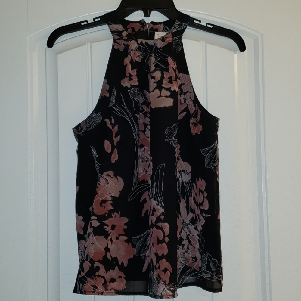 Sleeveless Mockneck Chiffon Halter Top